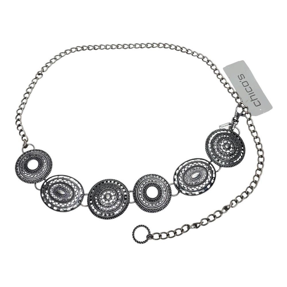 Chico's Moroccan Circles Belt Waist Chain Silver Boho Rave Western Size M/L